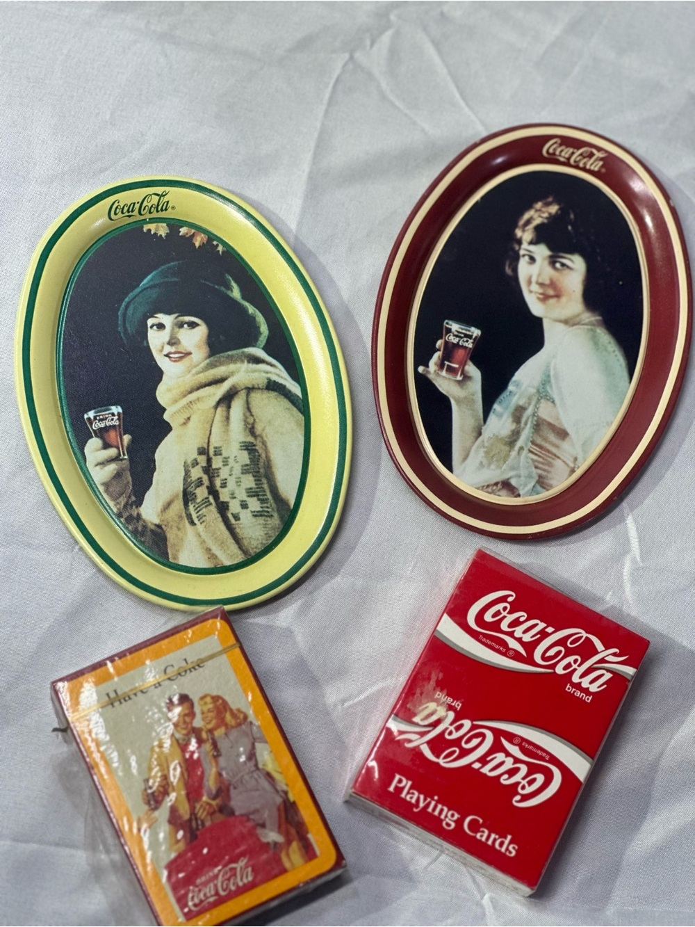 Vtg Coca-Cola Decor Bundle 1990 Ohio Art Mini Trays & 1994 Sealed Cards Lot